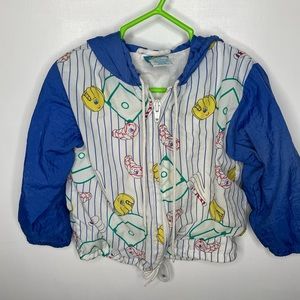 Tot Trends Vintage toddler windbreaker hooded jacket stripes and baseball print
